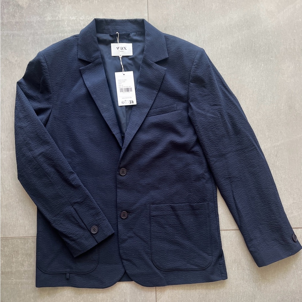 WAX London Men ‘Fintry Seersucker Blazer’ Navy Size 42, NWT